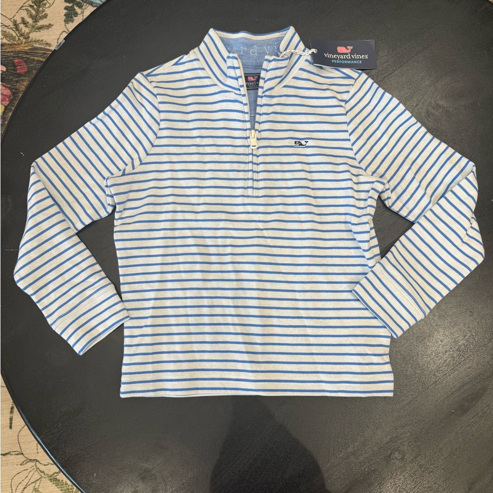 🆕🐳💙Vineyard Vines💙🐳Boys Quarter Zip Pullover in Tide Blue Stripe Size 7